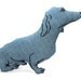 blue circular lattice patterned dachshund dog shaped pillow softie