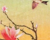 Bird Rising -Archival Sunrise Bird Print- Pretty Magnolias
