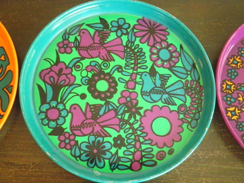 Vintage Metal Psychadelic Stackable Coaster Set of 6, Circa 1970s