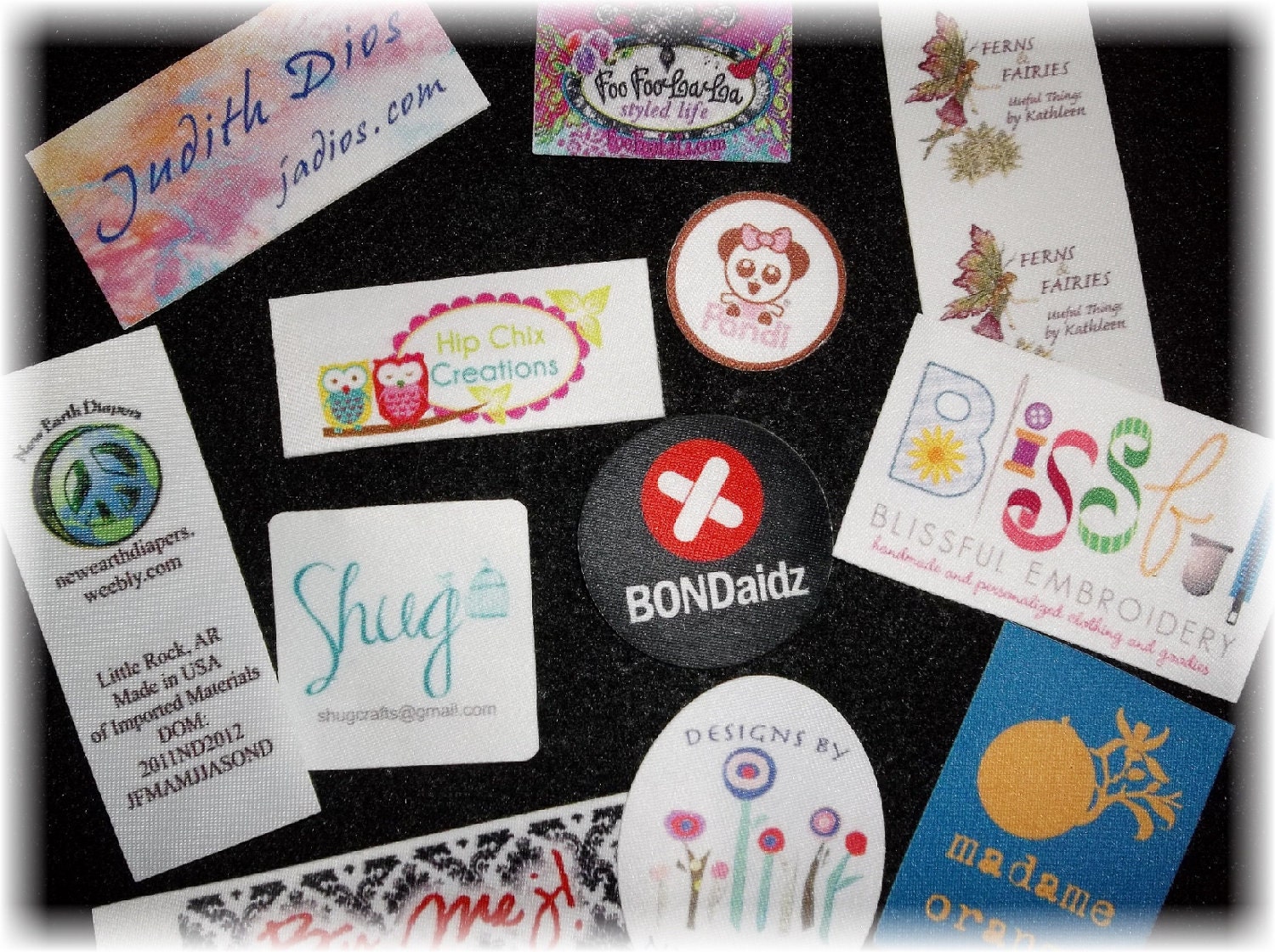 100 SELF ADHESIVE Custom Printed White Poly Clothing Labels - Sewing tags - Unlimited Colors - No Fray and No Fade - FREE Die Cutting