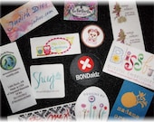 100 SELF ADHESIVE Custom Printed White Poly Clothing Labels - Sewing tags - Unlimited Colors - No Fray and No Fade - FREE Die Cutting