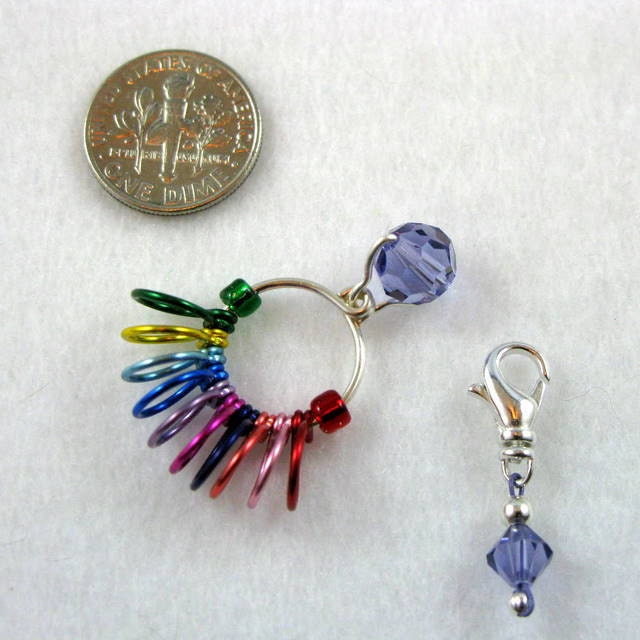Stitch Marker - Row Counter - Counts Up To 110 Rows - Compact On Needle - Swarovski Tanzanite - Size US  9, 10, or 10-1/2 - Item No. 816