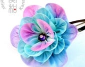 Dreamy Love - Hand Dyed Botan (Peony) Filigreed Tsumami Kanzashi Snap Clip with Crystal Swarovski