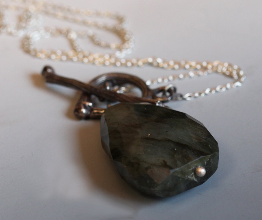 Dark forest pendant, sterling silver twig necklace, Labradorite toggle pendant, one of a kind