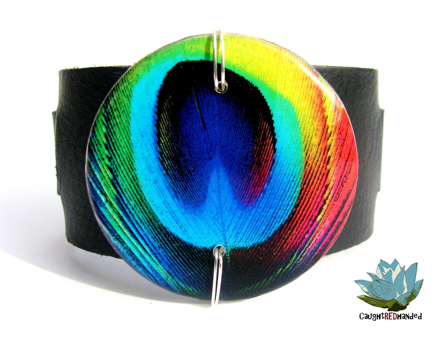 Peacock Leather Cuff Bracelet. Personalized Color Scheme.