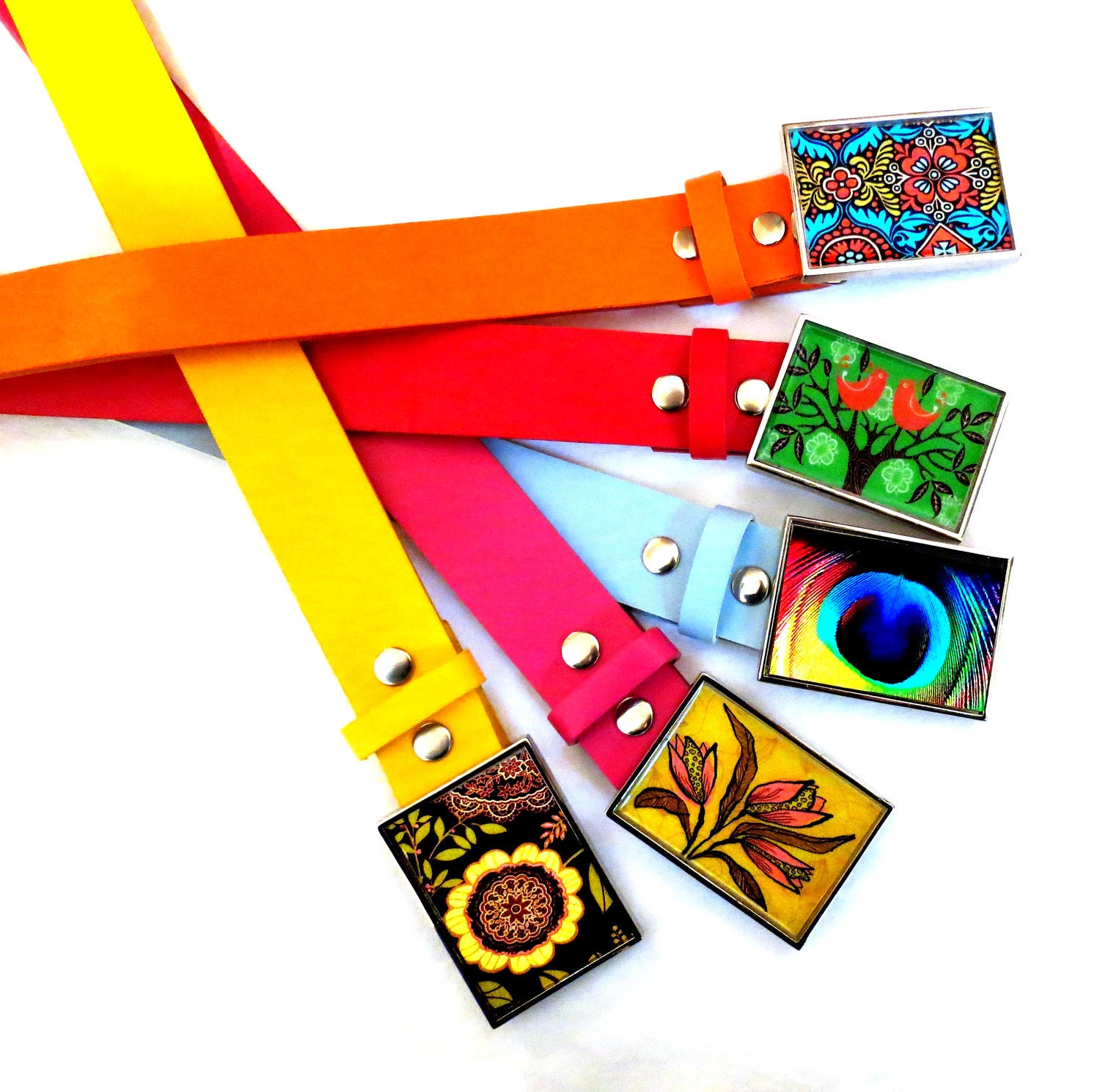 Colorful Leather Belt for Buckle: Red, Yellow, Orange, Blue, Pink Belts