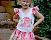 Ginger Blossom Tea Party Appliqued Top, Custom made 12m-8