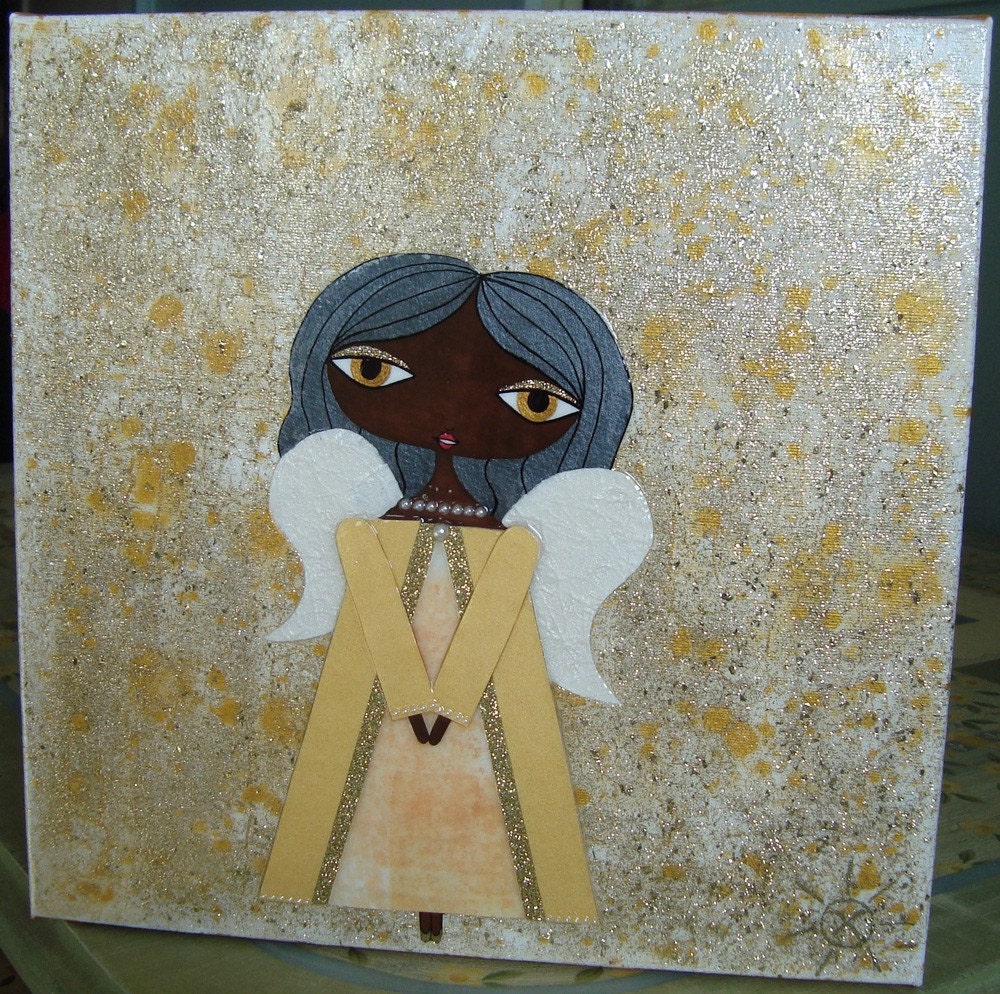 12 x 12 inch Mixed Media Original Painting - Golden Angel