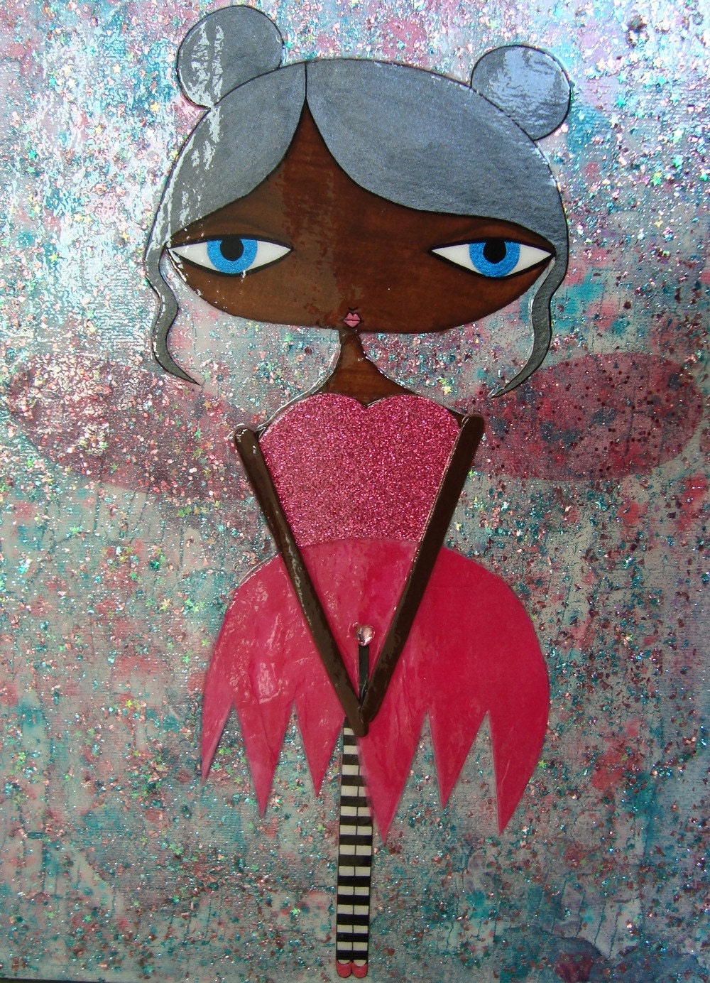11 x 14 inch Mixed Media Original Painting - Magenta Love Fairy