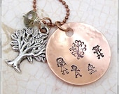Personalized Stick Figure Family Tree Hand Stamped Charm Necklace
