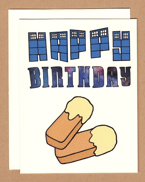Dr. Who inspired birthday card with fish fingers and custard