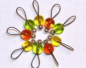 Stitch Markers Citrus Czech Glass Snag Free  Small Loop Set of 9