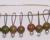 SUPER SALE Unakite Small Snag Free Stitch Markers Set of 8
