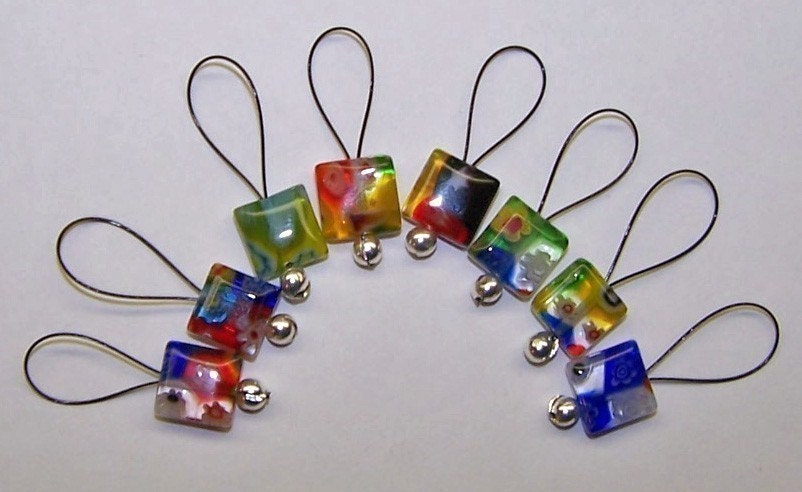 Stitch Markers for Knitting Multicolored Millefiori SnagFree Set of 8 Medium Loop
