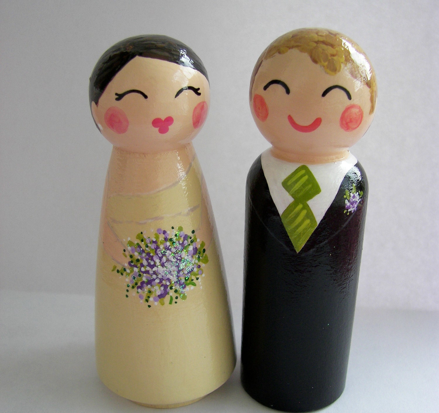 Hand Painted Love Boxes Custom Wedding Bride and Groom Cake Topper Doll Wood