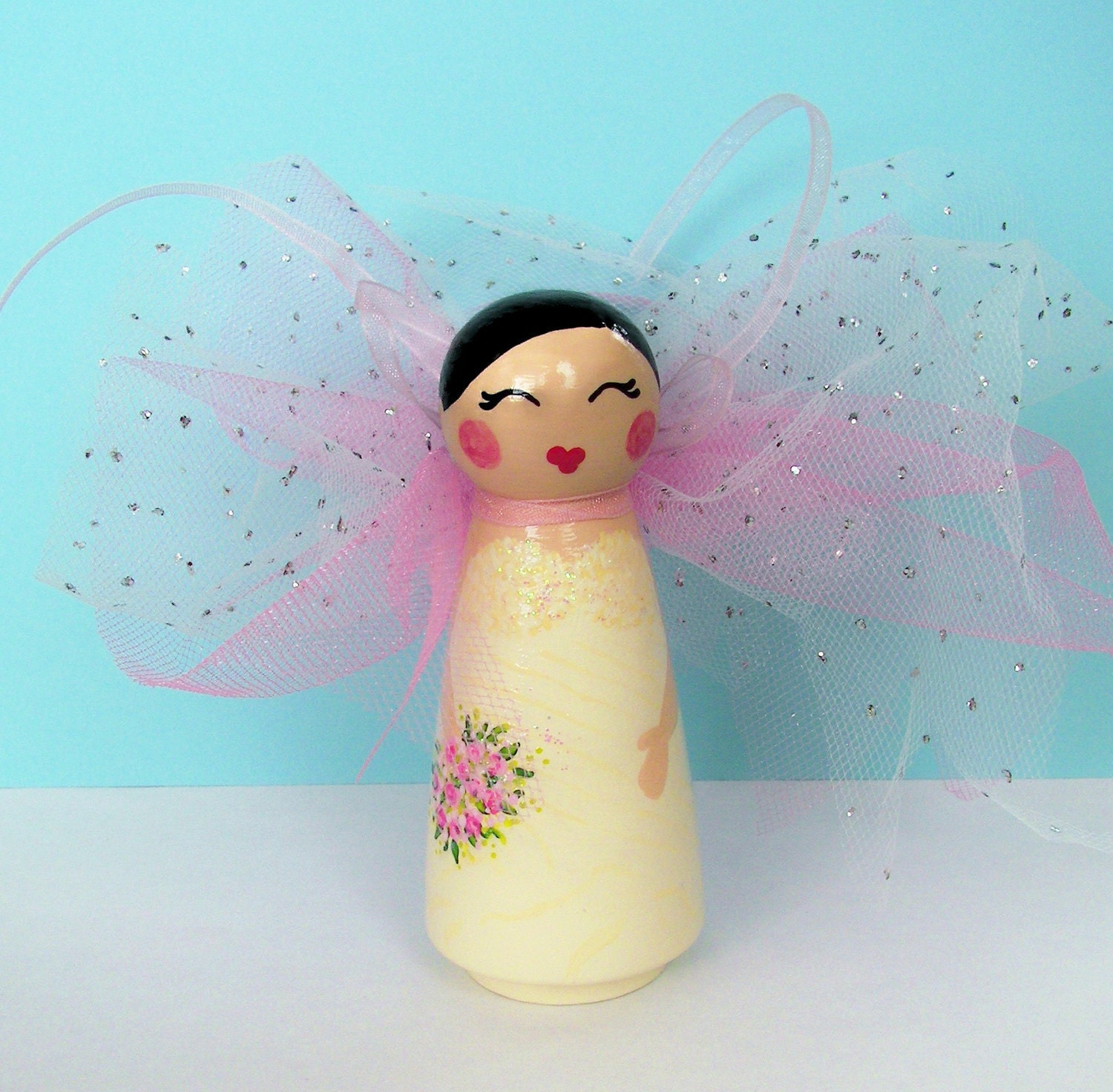 Hand Painted Love Boxes Custom Wedding Fairy Bride Groom Cake Topper Peg Dolls Wood