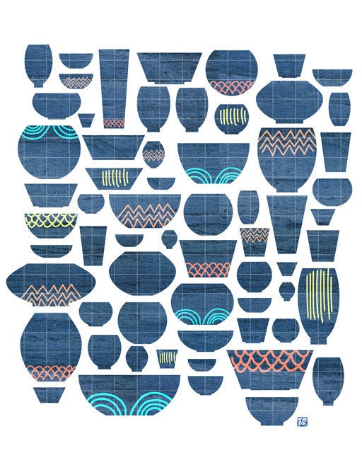 Cups and Bowls (Retro Mod Illustration), 8X10 Art Print