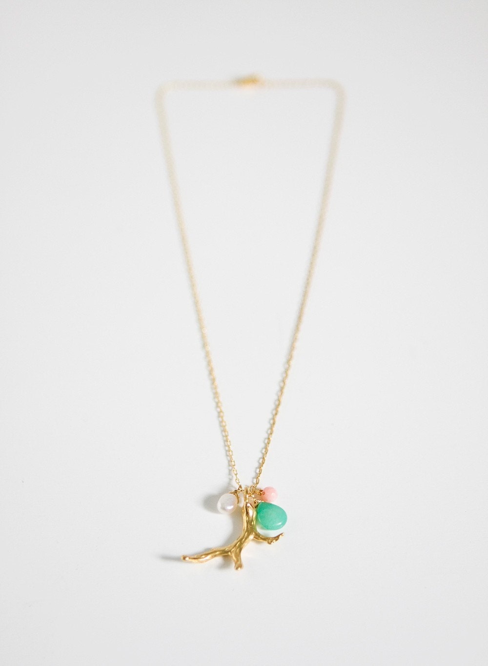 coraline necklace . pink coral aqua .