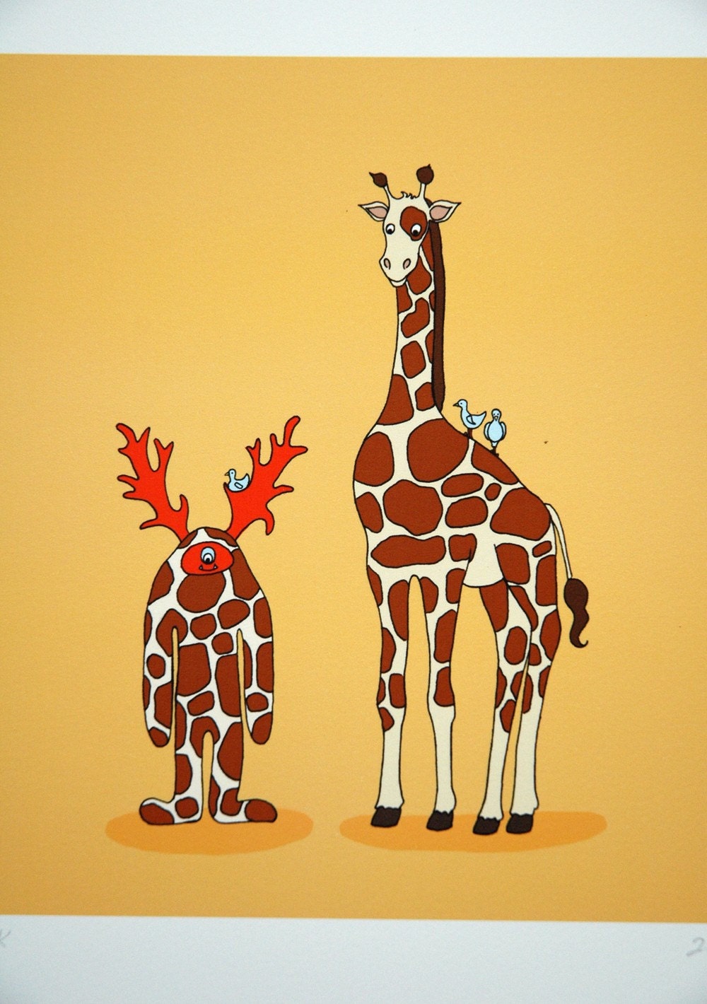 Twin Giraffes- Signed Archival Giclee Print of Original Illustration
