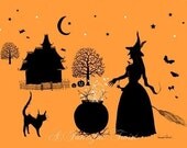 Witch Village Silhouette - 5 postcard set