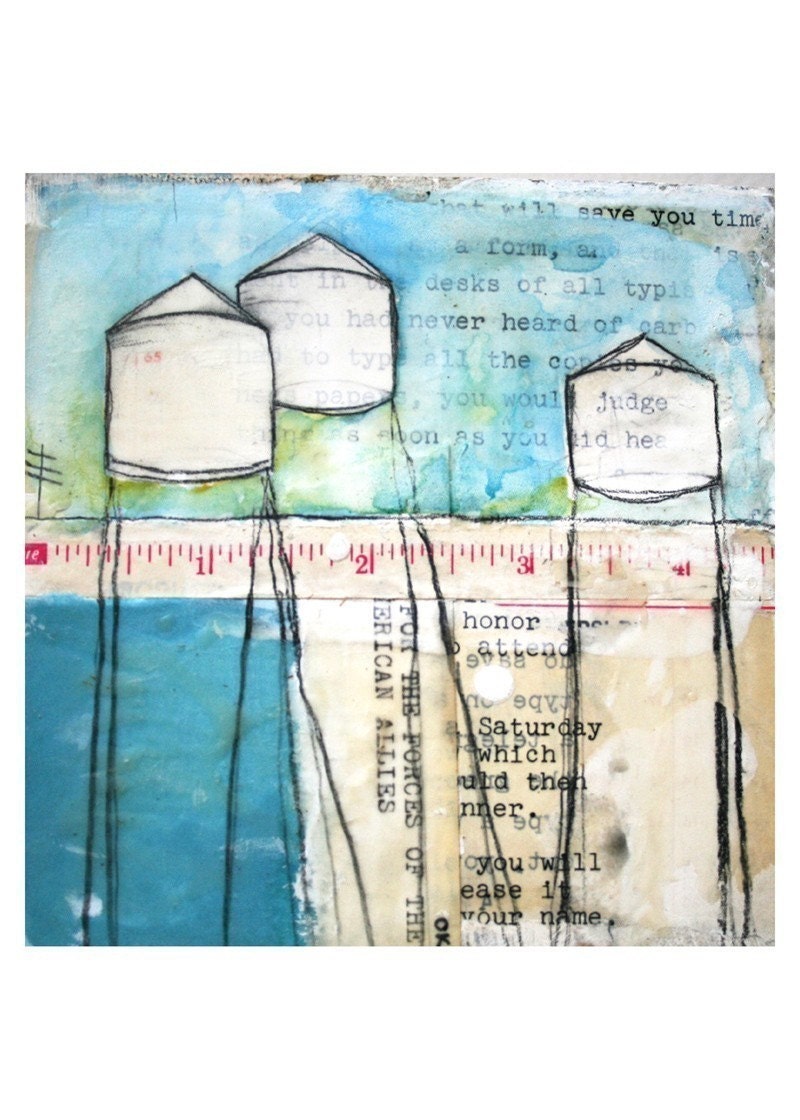 Water Tower Art Print 8x10 - Three Water Towers