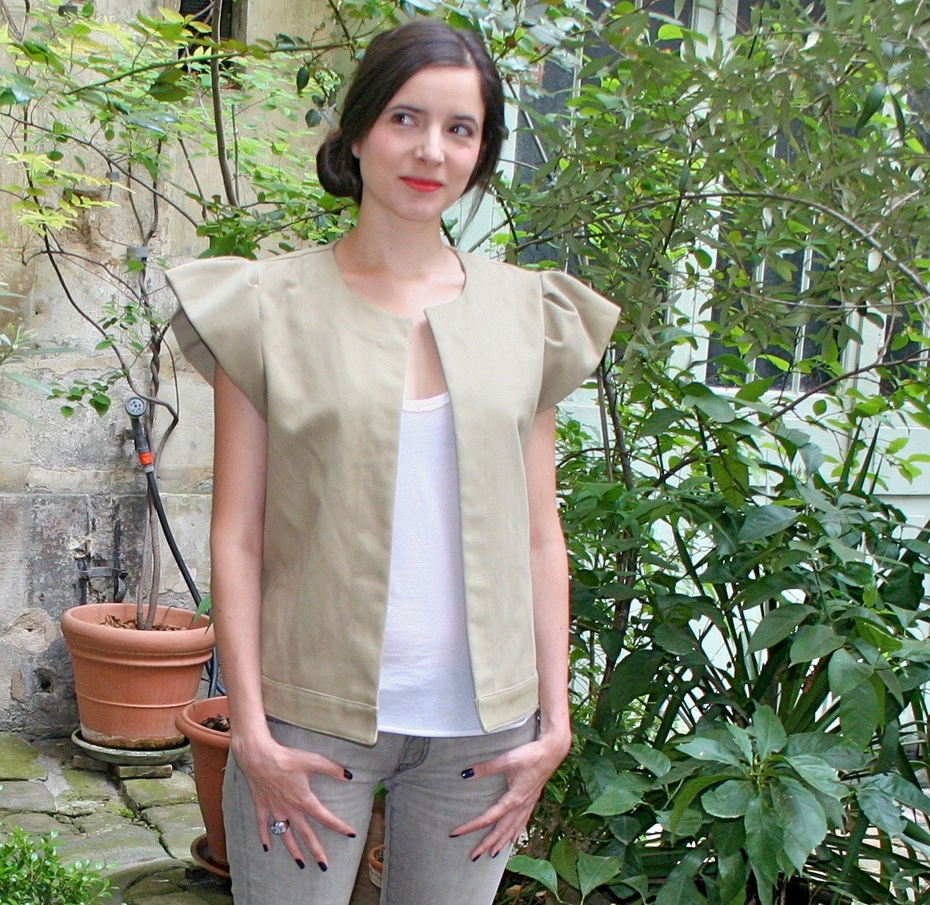 safari jacket with large ruffle sleeves