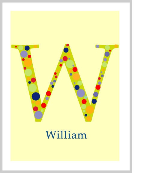 8 x 10 inch custom print  Initial  polka dots  in 11 x 14 inch mat