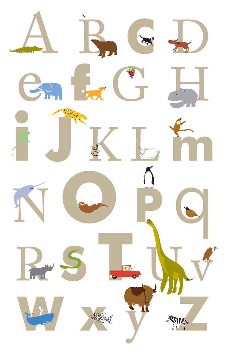 Alphabet Poster print size 11 x 17 inch  Nursery wall decor
