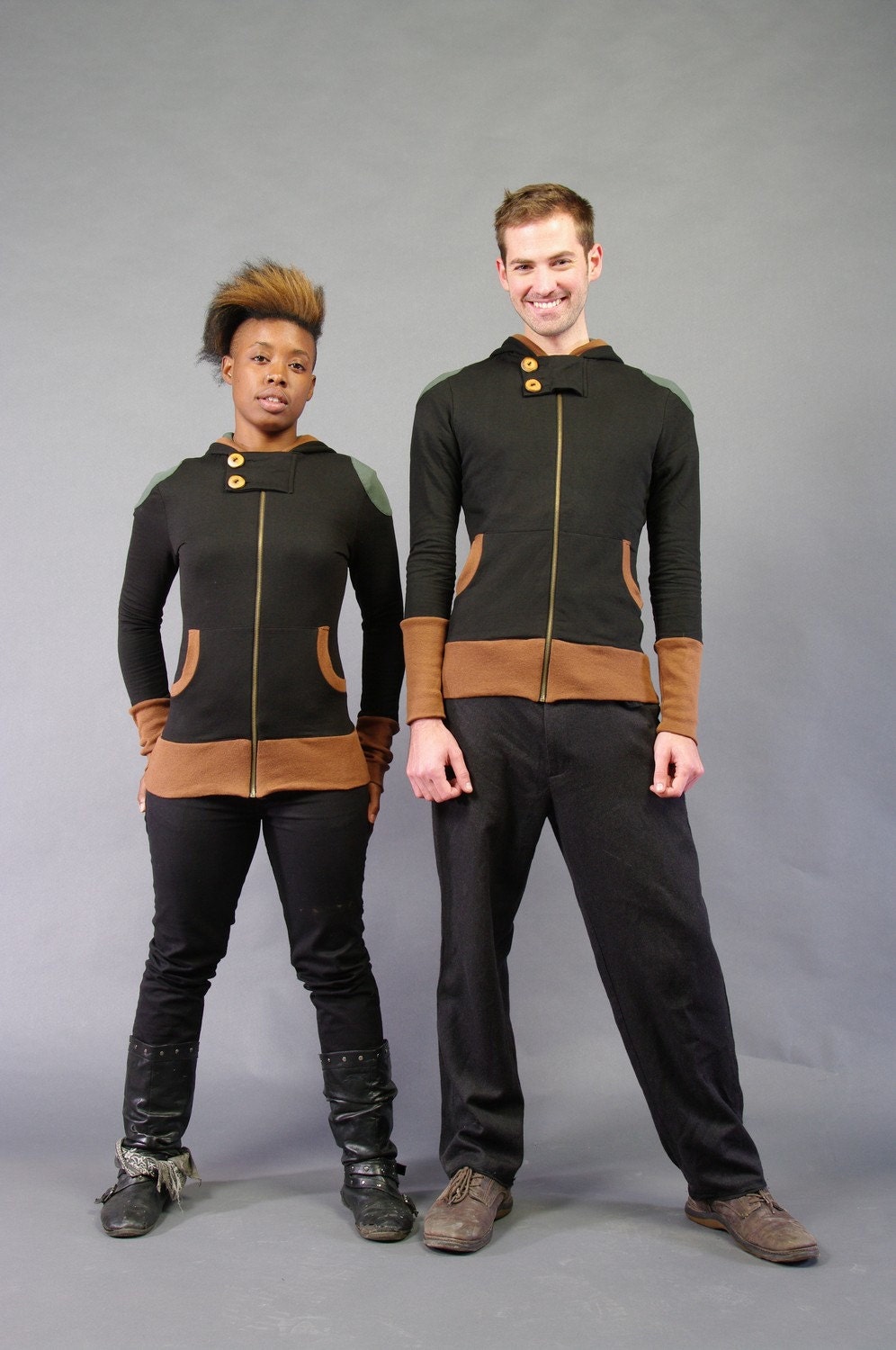 Unisex Bamboo fleece & Organic cotton hoodie black, green and brown