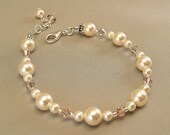 Dusty Rose Blend Bridesmaid Bracelet, Ivory Swarovski Pearls and Crystals, Bridesmaid Jewelry - Available in Ivory or White Pearls
