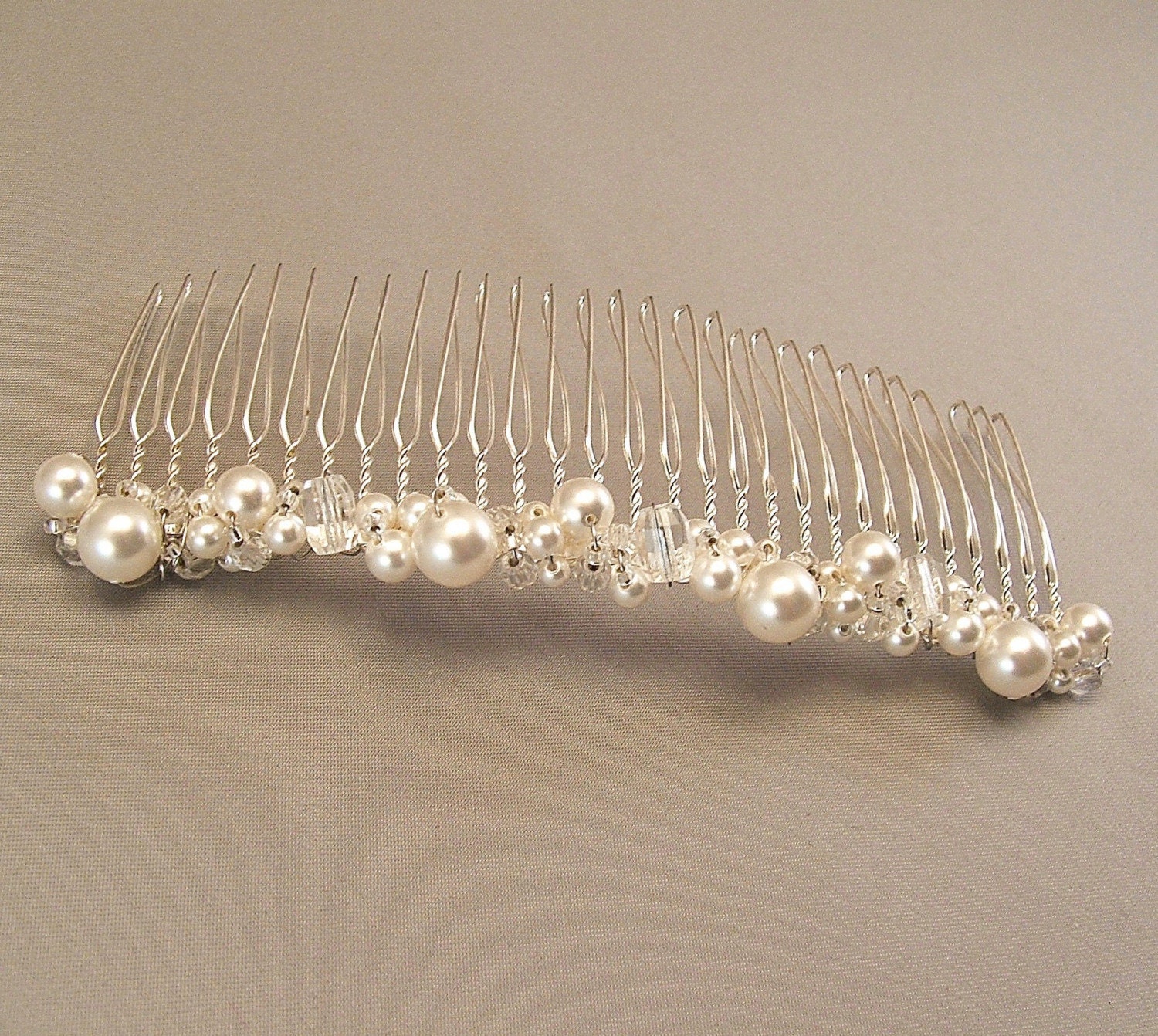 White Pearls, Wedding Hair Accessories - 4 inch Bridal Hair Comb - White Swarovski Pearls and Clear Crystal Mix