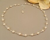 Bridal Necklace, Classic Ivory Pearl and Crystal Handwired Necklace, Available with White or Ivory Pearls