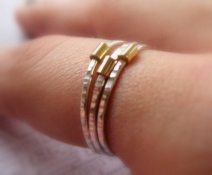 Silver and Gold Stack Ring - Set of Three