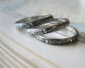 Stacking Rings Oxidized Sterling Silver Moon Flowers Pattern Set of Three