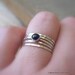 Hammered Sterling Silver Stacking Rings Set Blue Sapphire Gemstone Bright