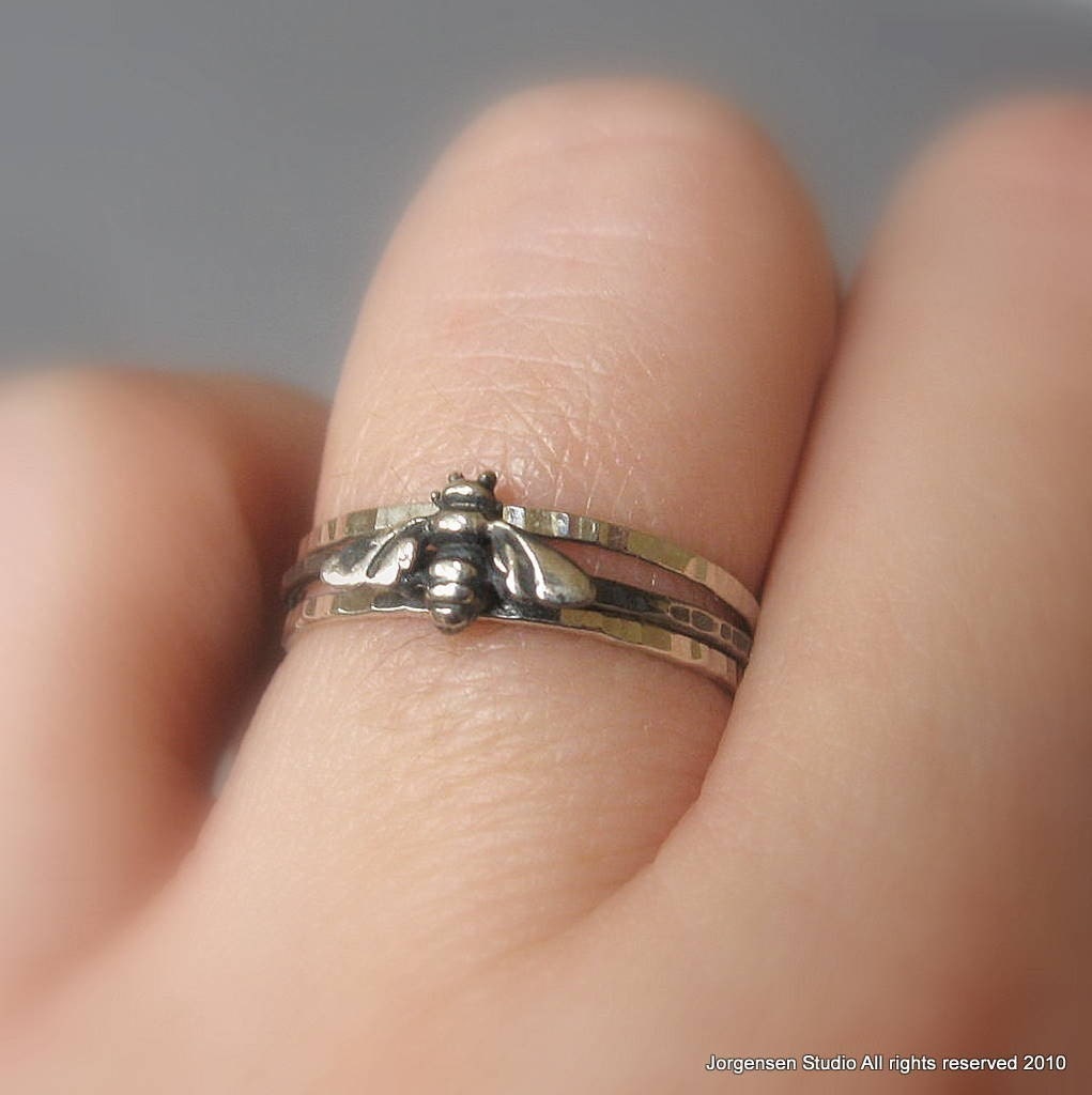 Hammered Bee Stack Set Sterling Silver