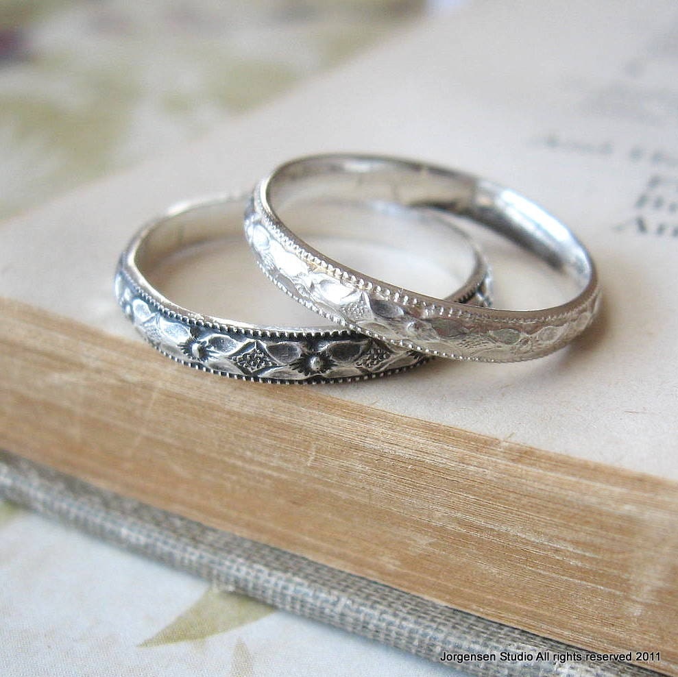 Wedding Band or Stacking Ring in Sterling Silver Diamond pattern