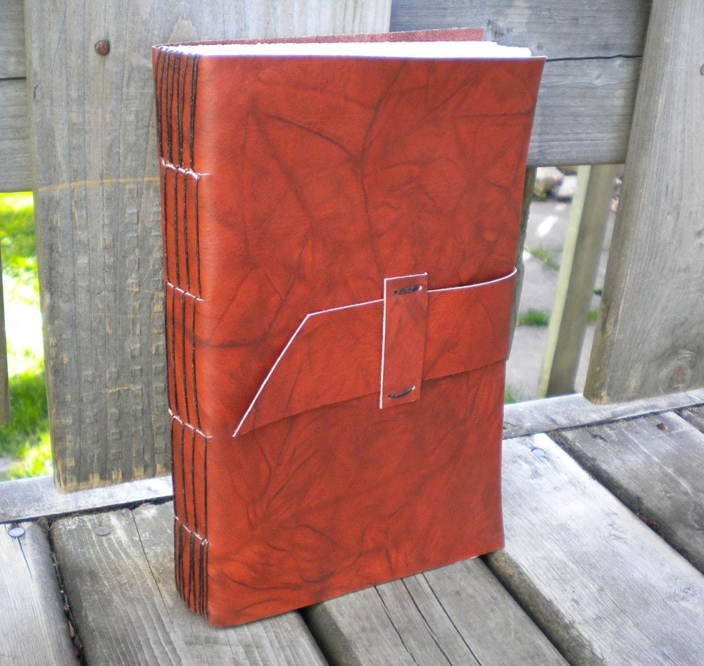 Marbled Russet-Brown Leather Journal . handbound . 384 pages
