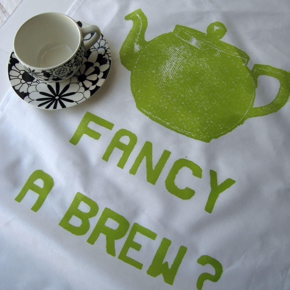 Fancy a Brew tea towel - lime