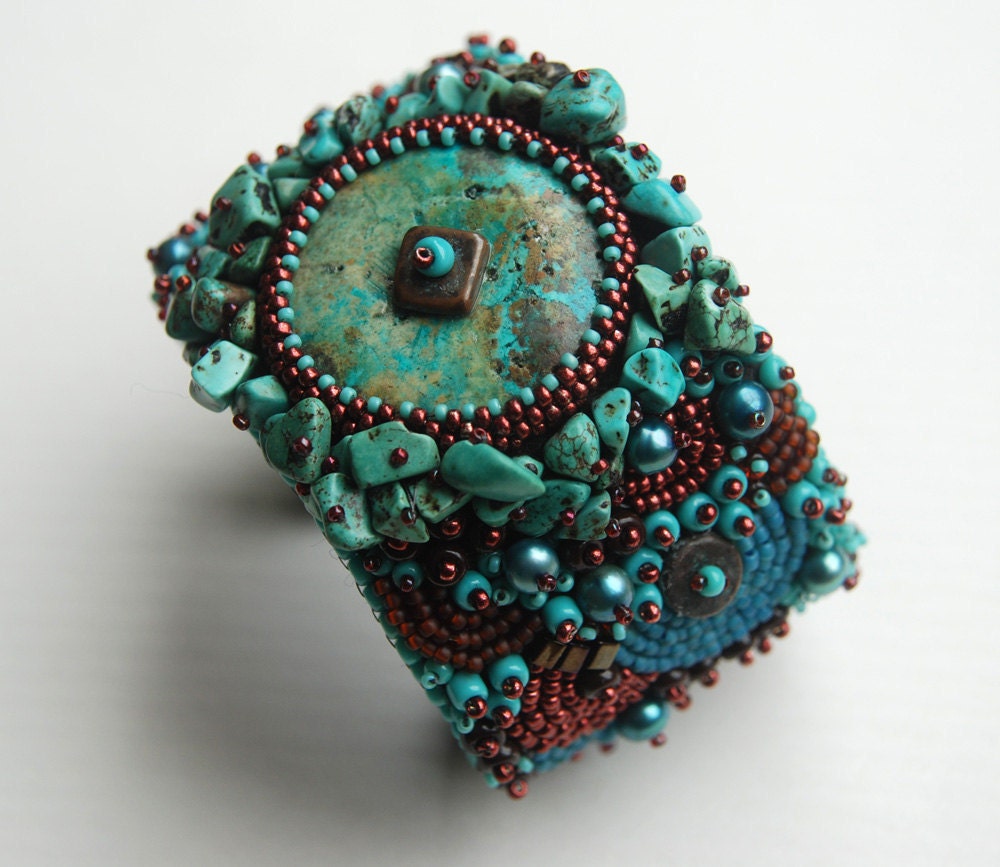 Turquoise Dream - Bead Embroidery Cuff