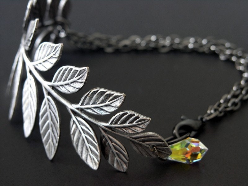 Just Me - Last One - Morning Dew on Silver Leaf Bracelet 6.5 inches - Spring
