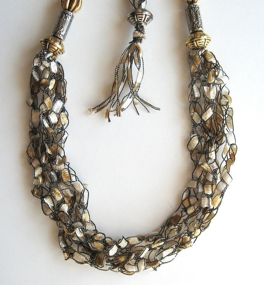 FreeStyle Fiber and Bead Necklace - Sparkling Champagne - Gold and Silver