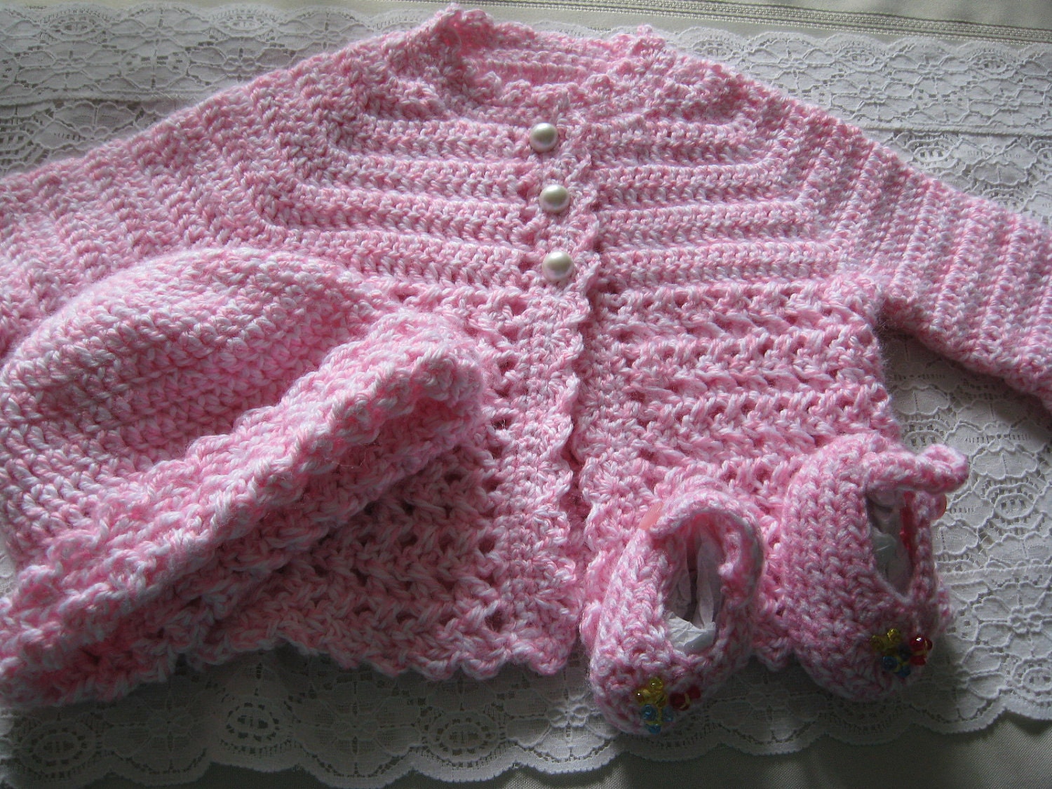 Pink Baby Sweater Set With Blanket Crochet