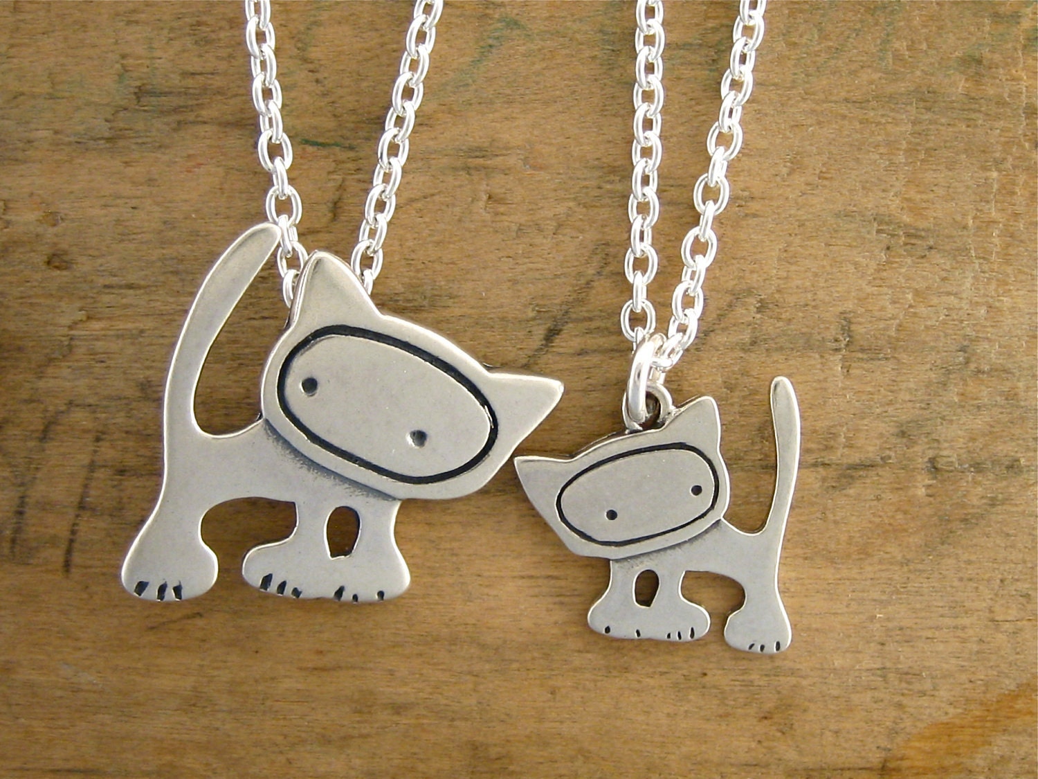 Mother Daughter Punk Kitty Necklace Set