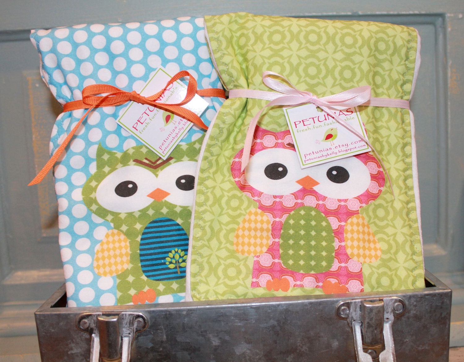 BURP CLOTH by PETUNIAS - exclusive design owl monogram personalized colorful cute spit rag baby gear newborn gift shower present