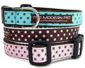 Mid Sized Dog Collar Handmade (Pattern- Chocolate Box, Colors- Blue, Brown, Pink)