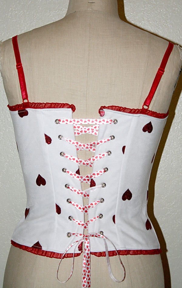 Red White Queen Of Hearts Glitter Corset Medium