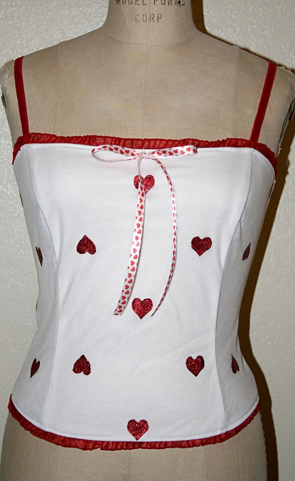 Red White Queen Of Hearts Glitter Corset Medium