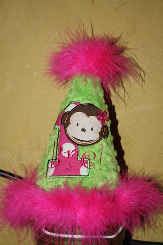 Mod Monkey Girl Personalized Boutique Birthday Party Hat