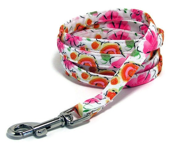 Pet Dog Cat Leash - Retro Floral Splash - xs 3/8" wide 6 Feet long